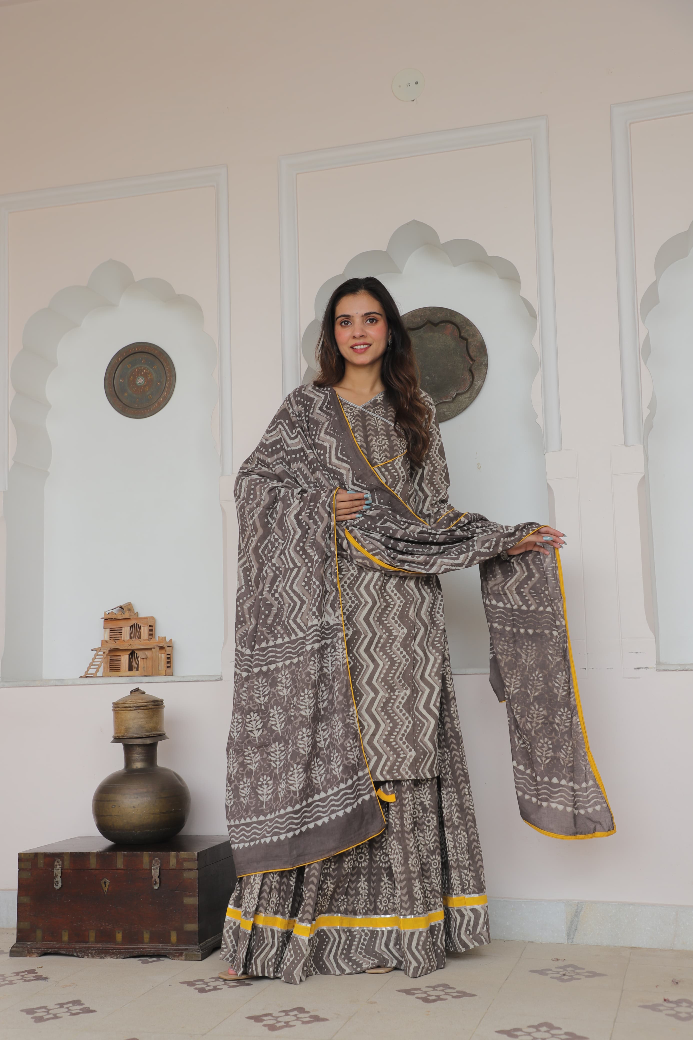 img-product img-product Bagru Hand Block  Printed Collection Designer Long Kurta & Skirt with duppata