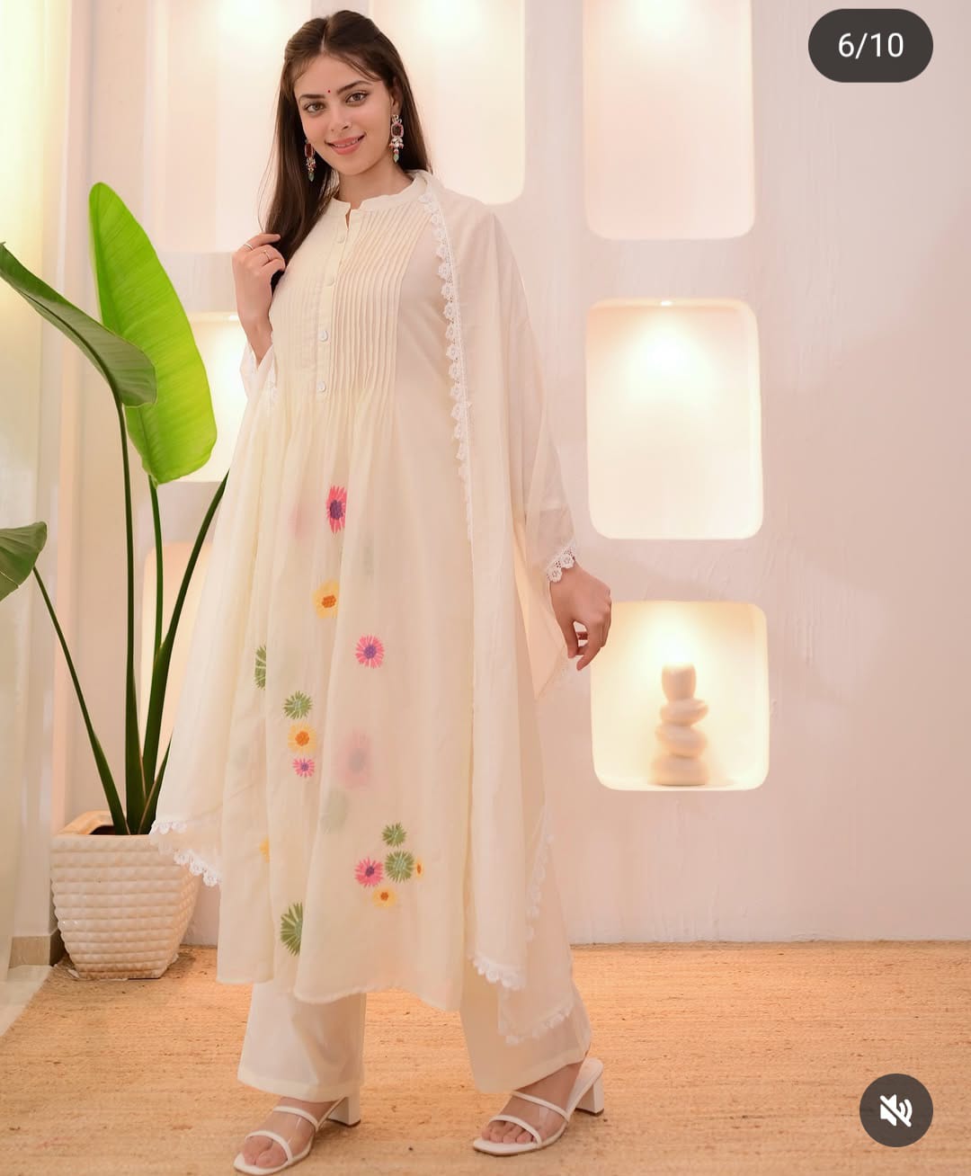 Cotton Full flair anarkali kurti pant dupatta sets