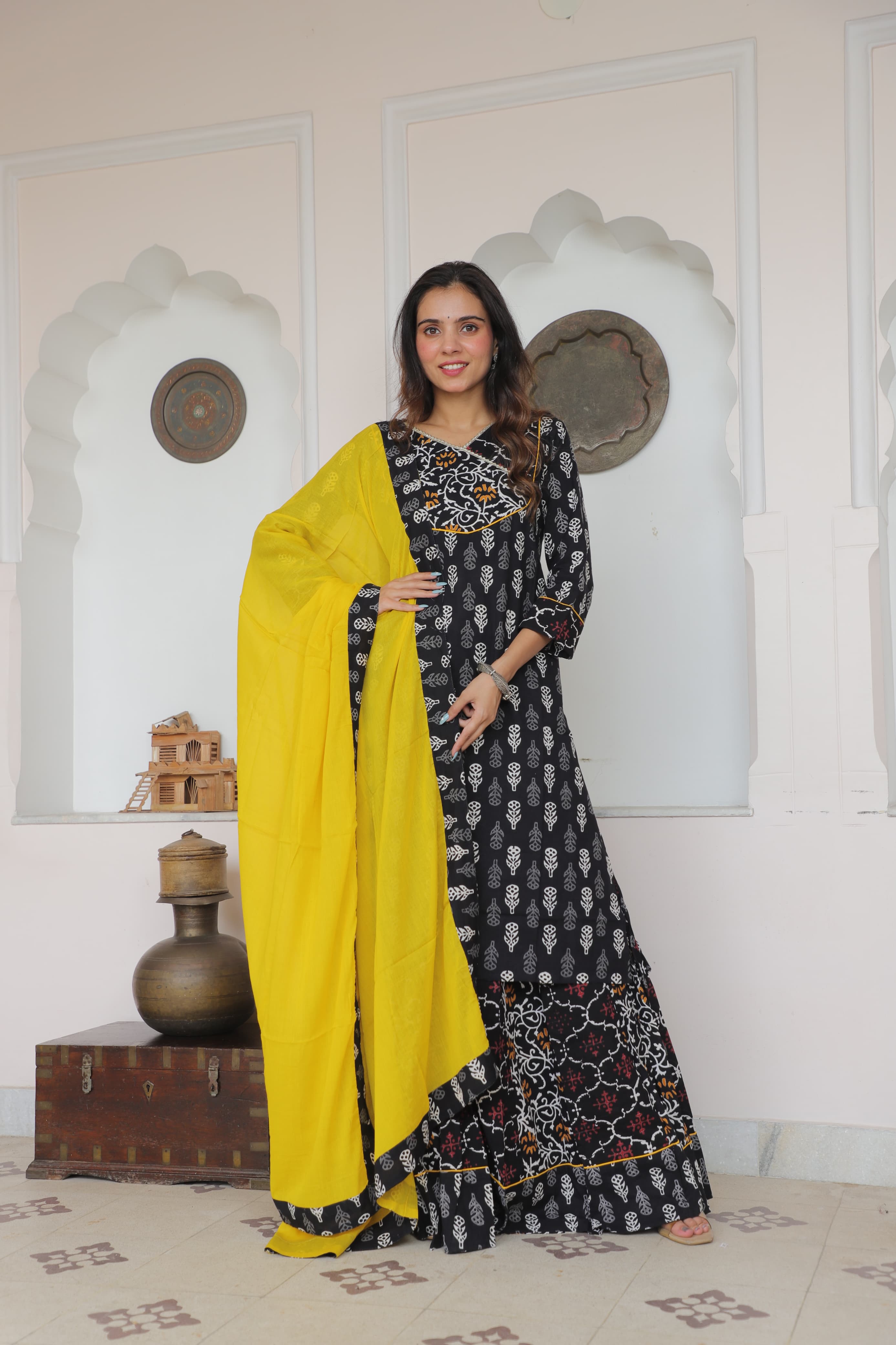 img-product img-product Bagru Hand Block  Printed Collection Designer Long Kurta & Skirt with duppata