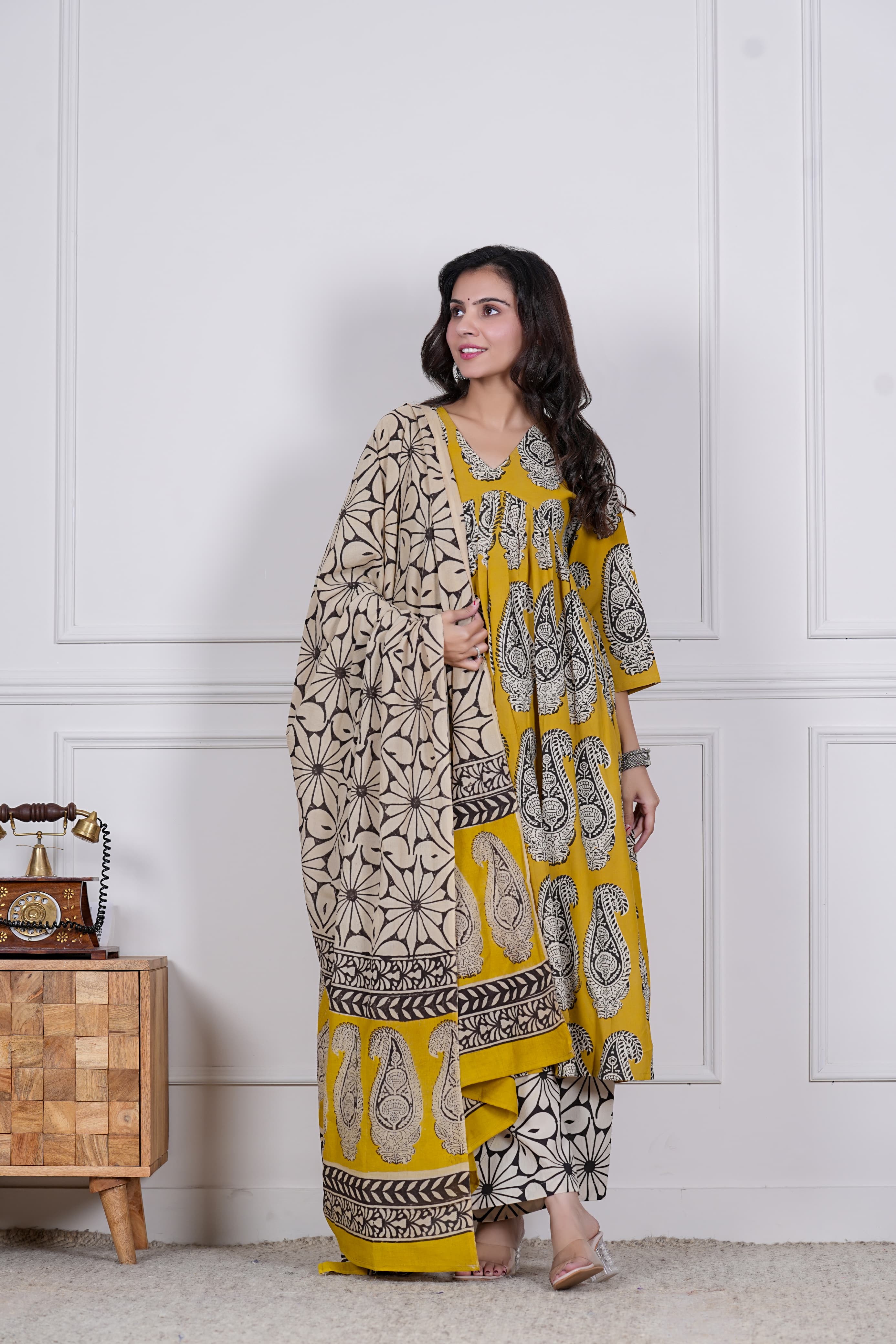 NEW COLLECTION OF  HANDBLOCK PRINTED ANARKALI 3PC SET