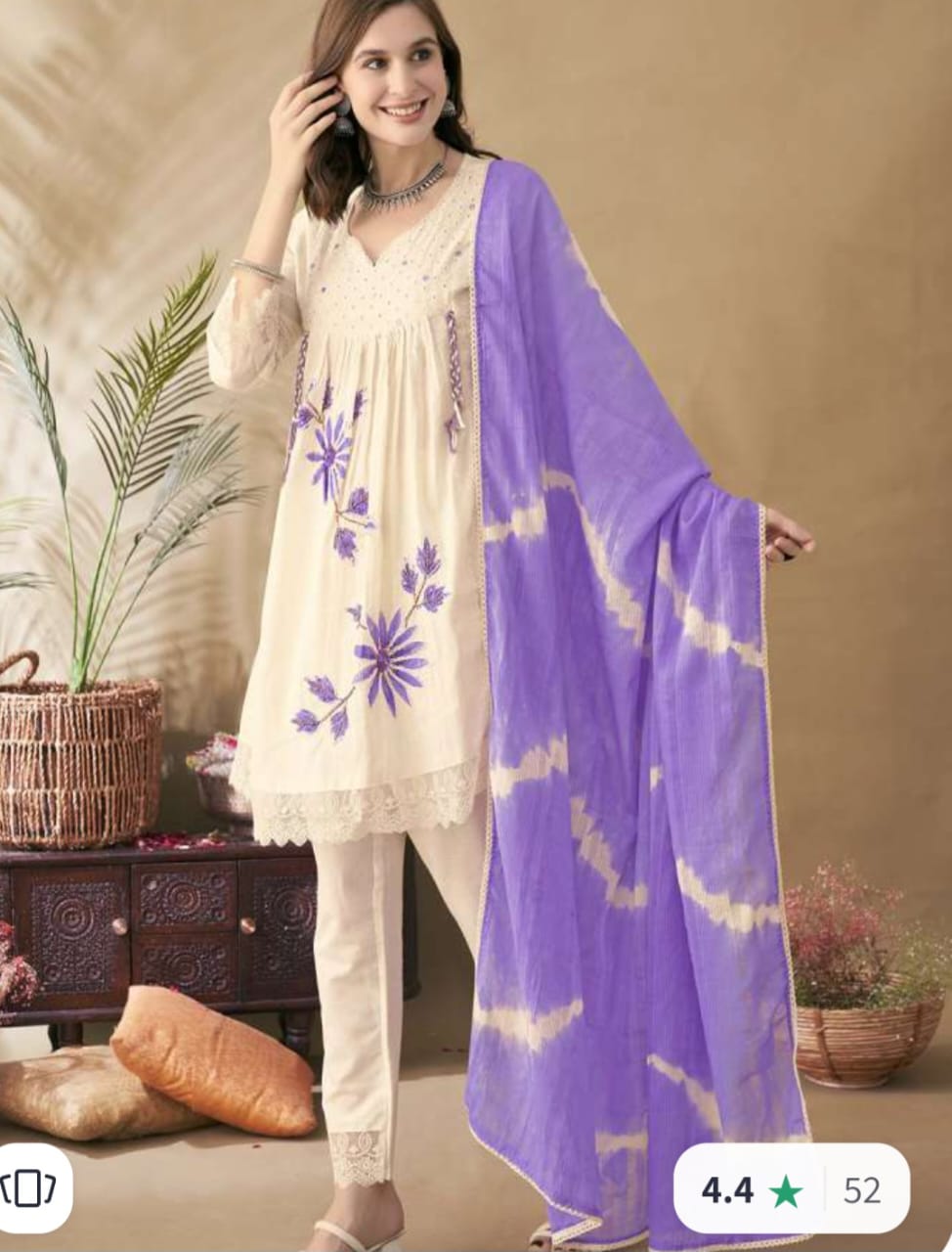 Cotton discharge print kurti pant dupatta sets