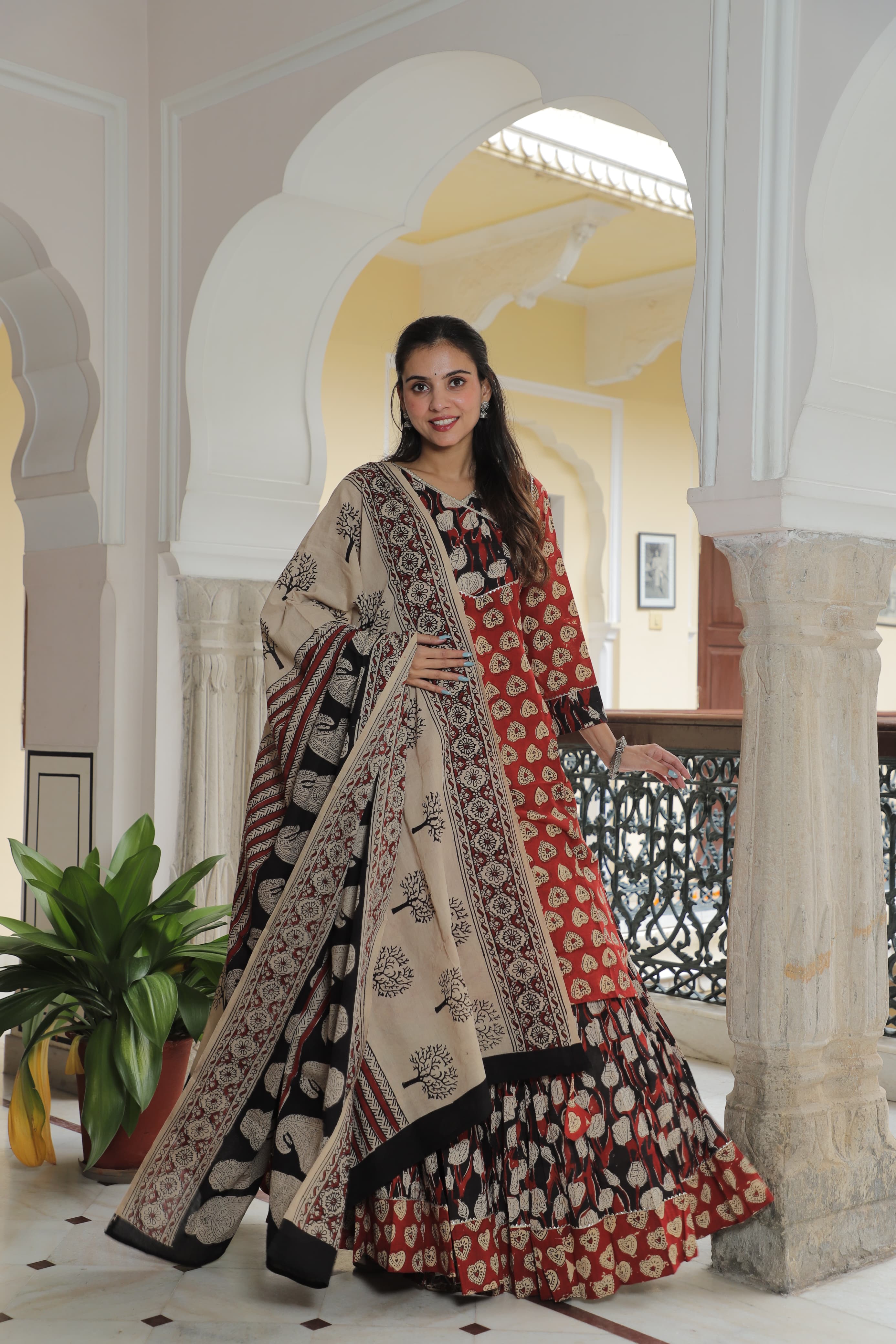 Bagru Hand Block  Printed Collection Designer Long Kurta & Skirt with duppata