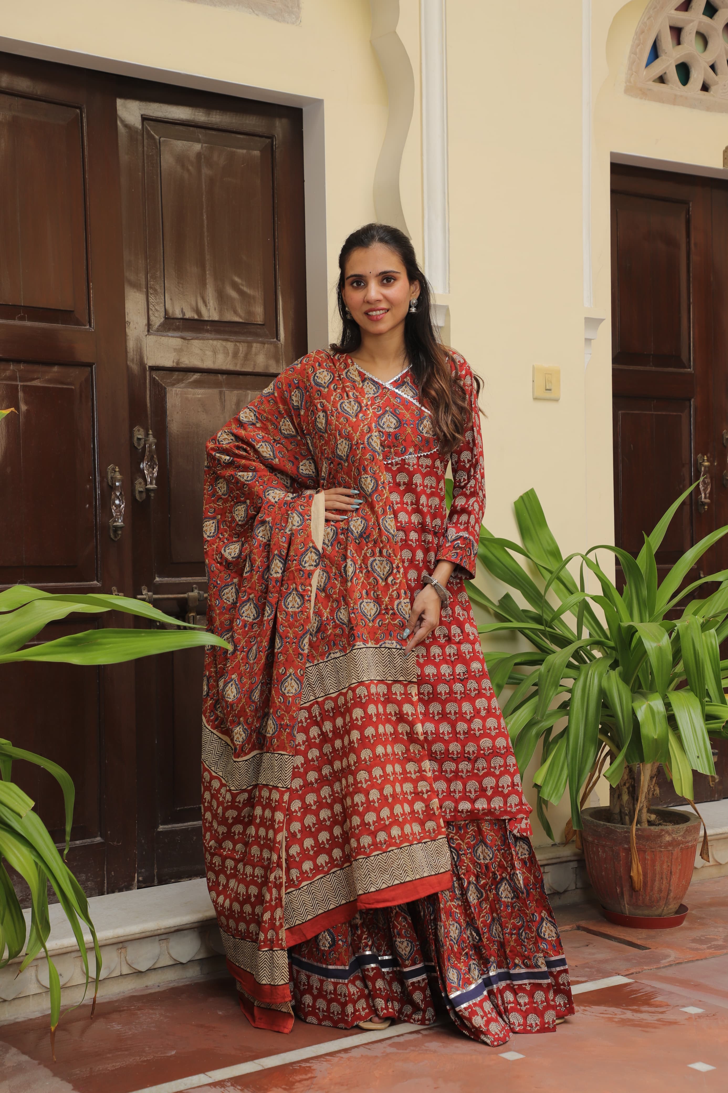 Bagru Hand Block  Printed Collection Designer Long Kurta & Skirt with duppata