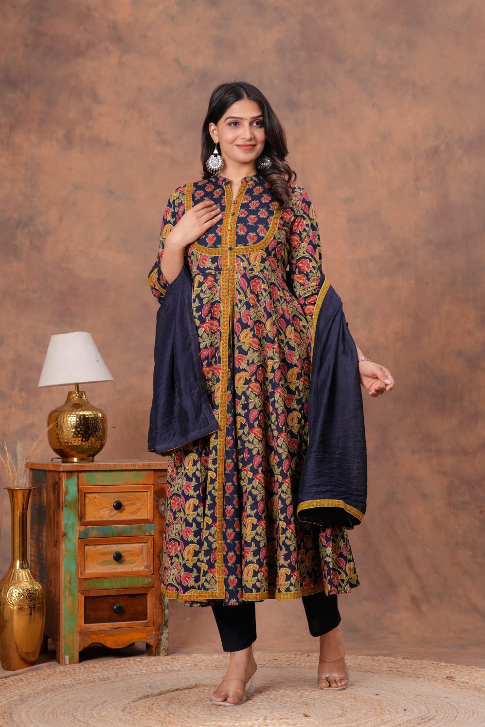 Two layer style anarkali kurti with pant and dupatta sets